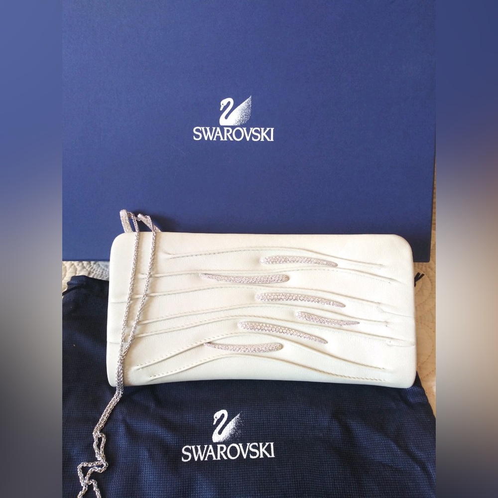 Swarovski white leather mini bag with crystals detailing. New with tags & box.